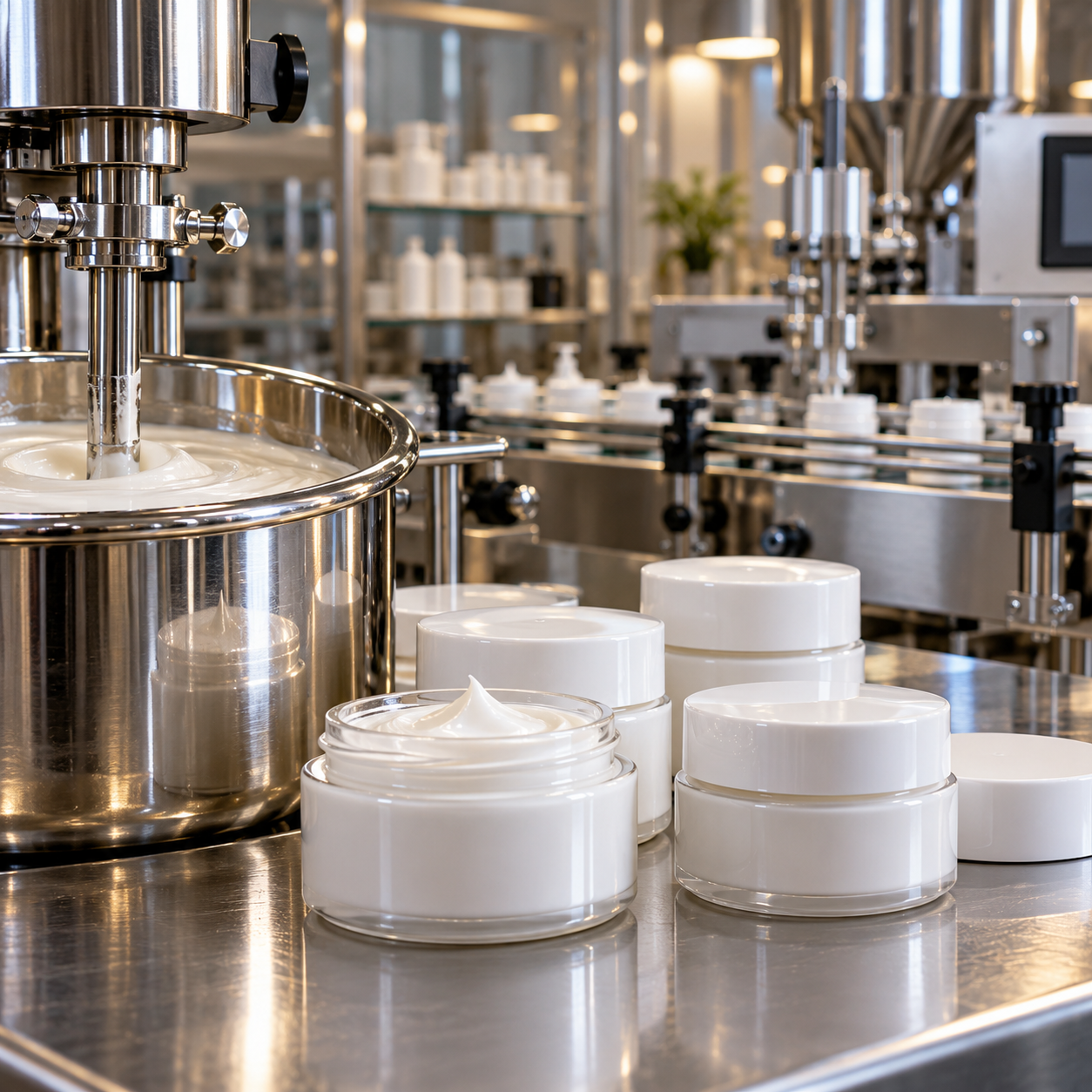 Cosmetics production equipment and unlabelled product containers