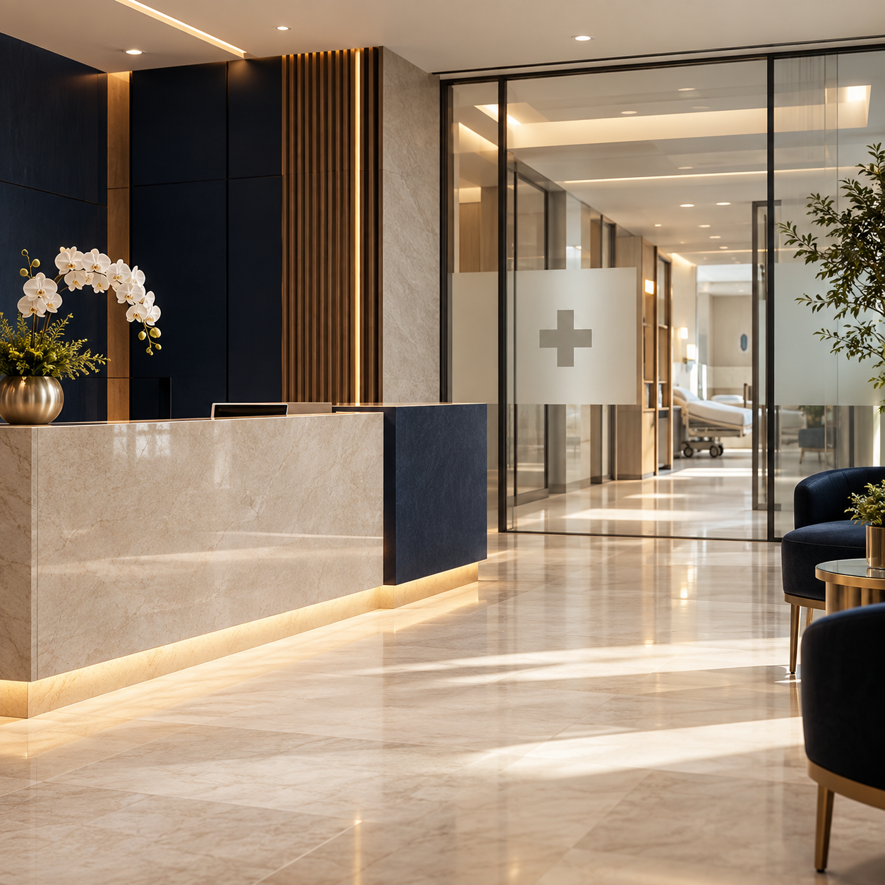 Modern hospital reception illustrating establishment projects