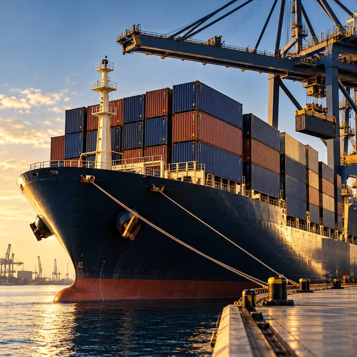 Cargo ship and containers illustrating international trade